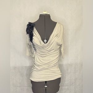 Gray Cowl neck neck, top with blue accents